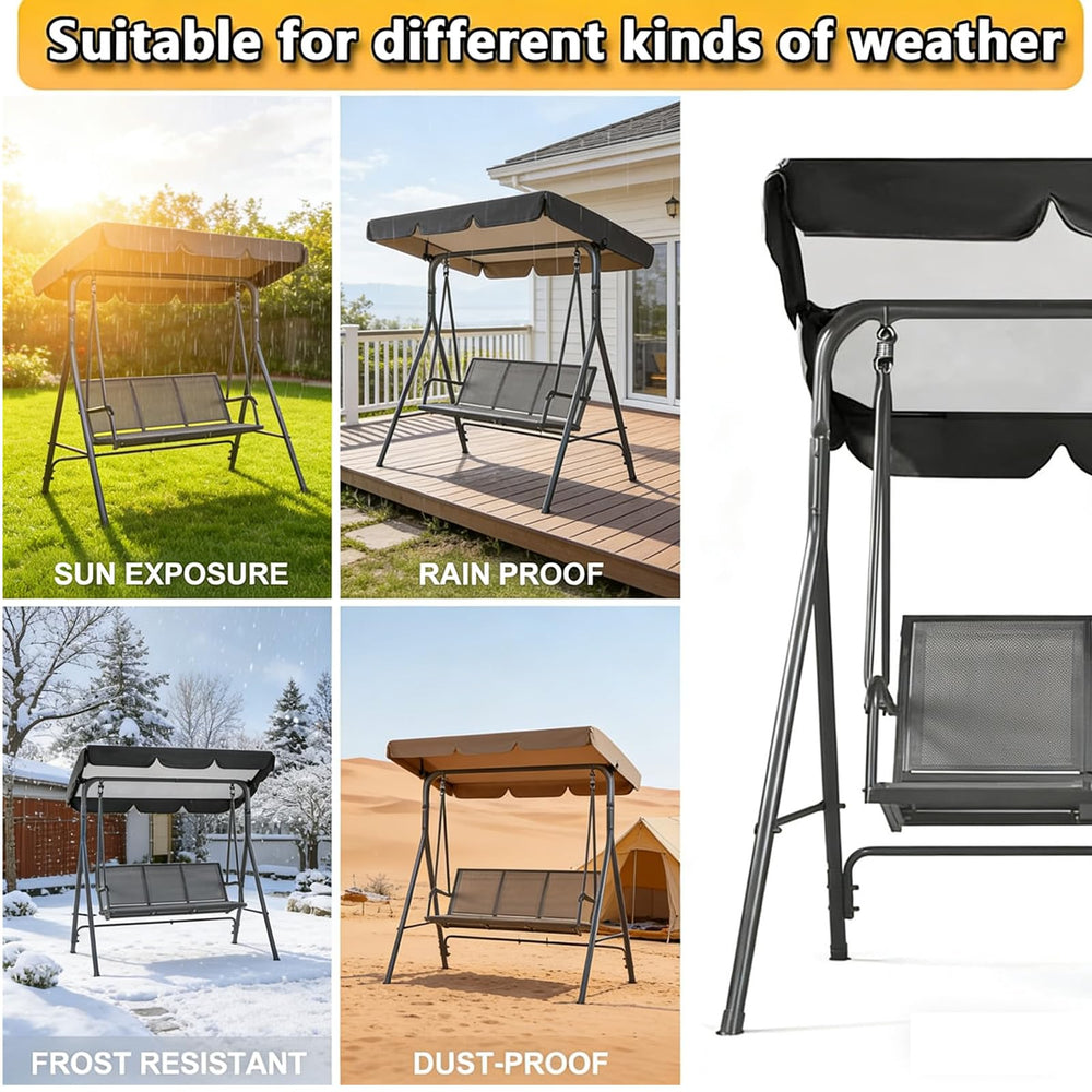 Abiphop canopy installed on swing in garden illustrating weather protection