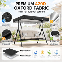 Abiphop canopy installed on a porch swing demonstrating sun and rain coverage