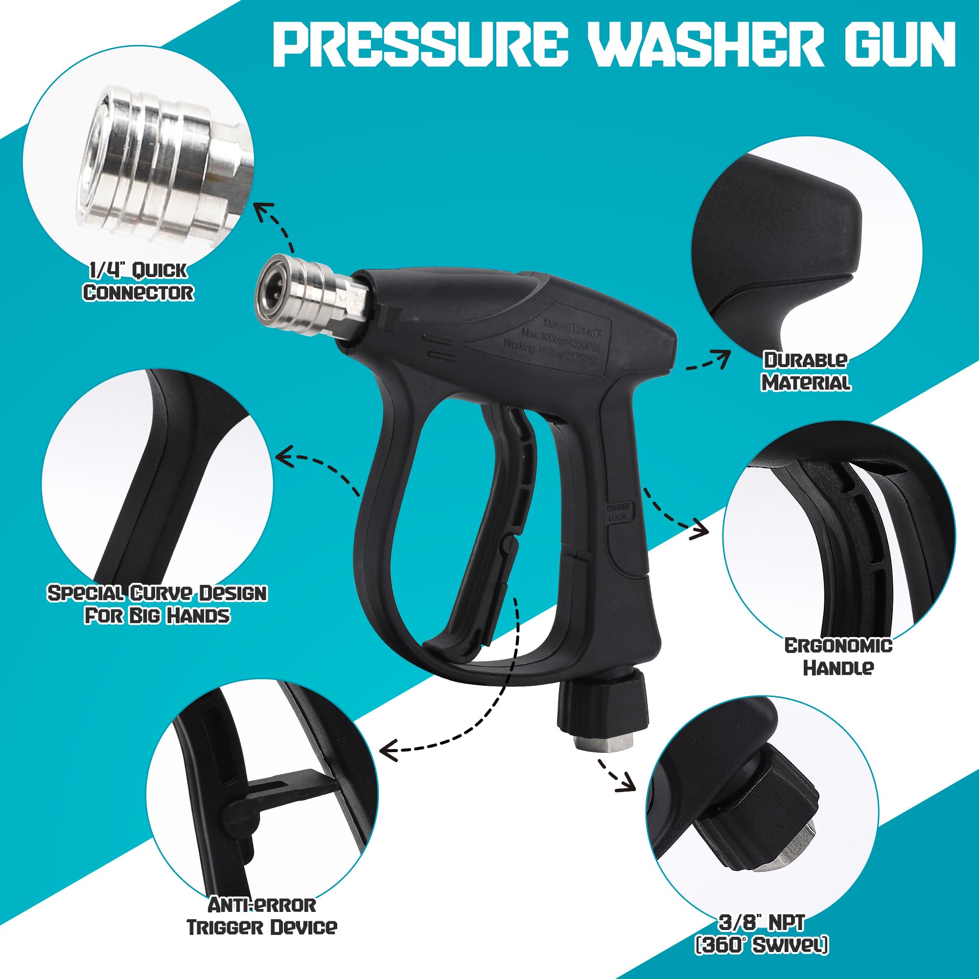 ABOSUN five nozzle tips lined up offering adjustable spray patterns