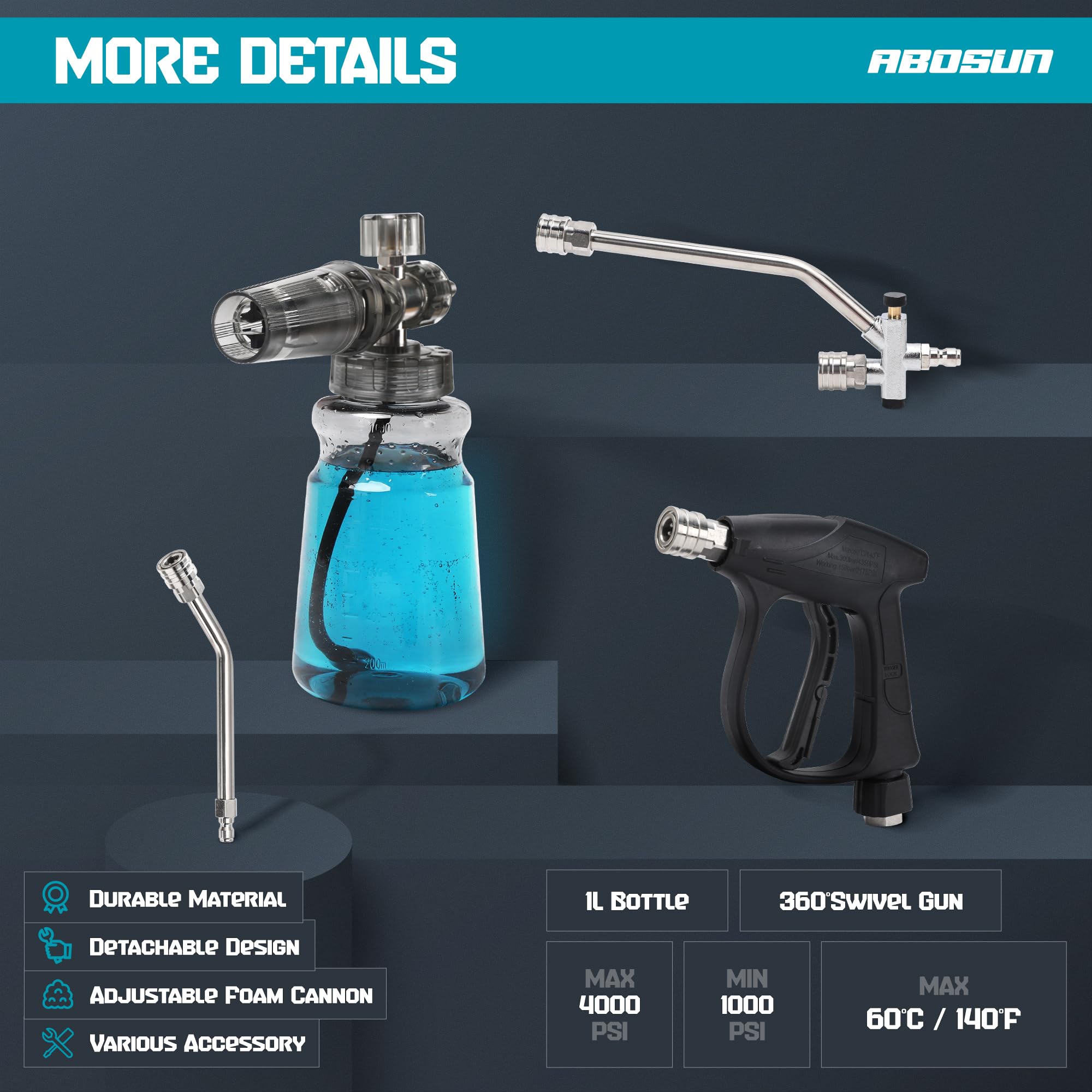 ABOSUN foam cannon held in hand showing compact size and ergonomic handling