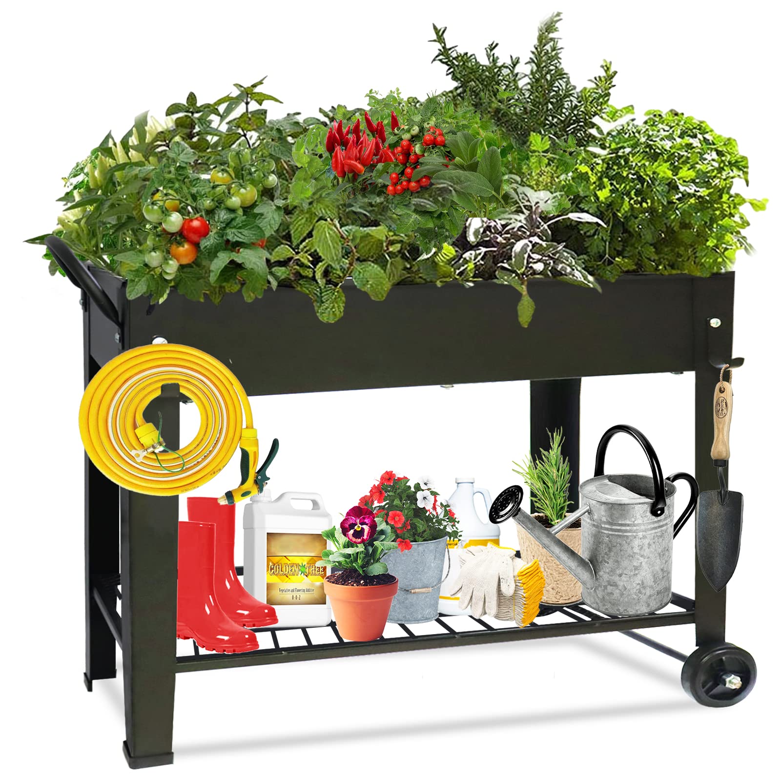 aboxoo front view of raised garden bed showing full planter and legs, easy access