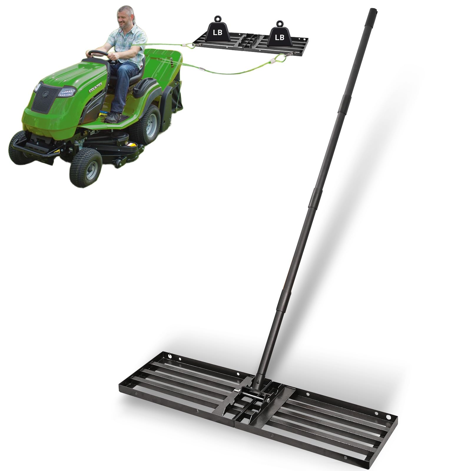 ABtool front view of 34x10 lawn leveling rake showing wide blade for faster coverage
