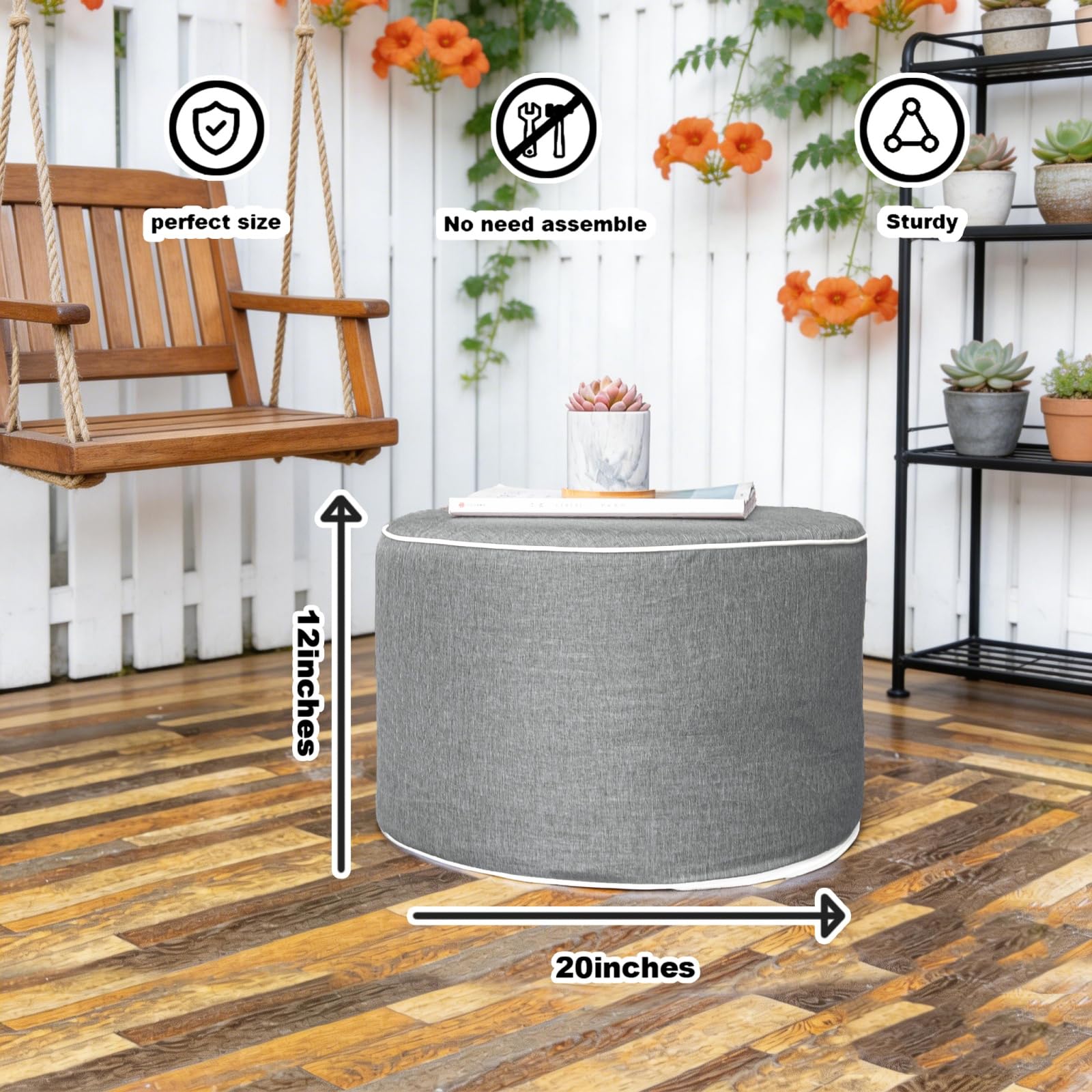 AbunHeri topped with a tray functioning as small outdoor side table