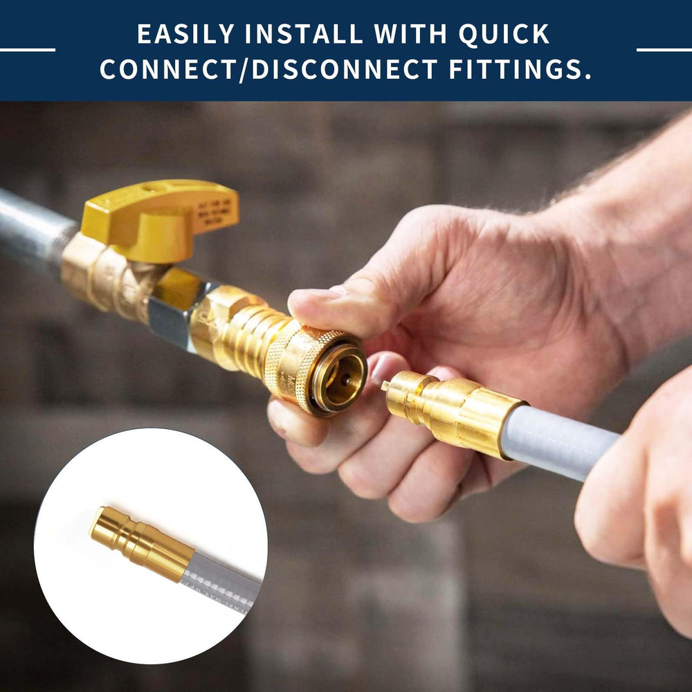 ABYDA hose in a patio scene with grill and heater highlighting reliable outdoor utility
