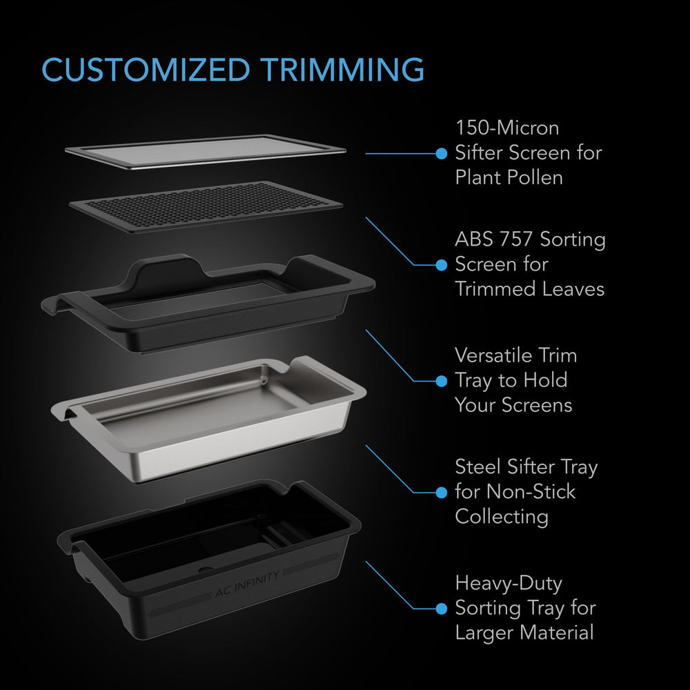 AC Infinity 150‑micron sifter detail showing fine particle capture for cleaner collection