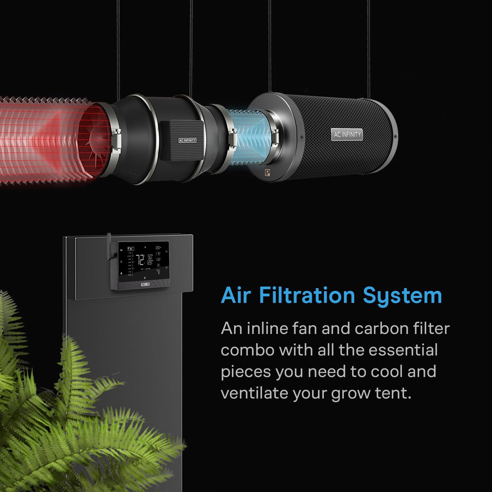AC Infinity 4" inline fan close-up highlighting low-noise motor