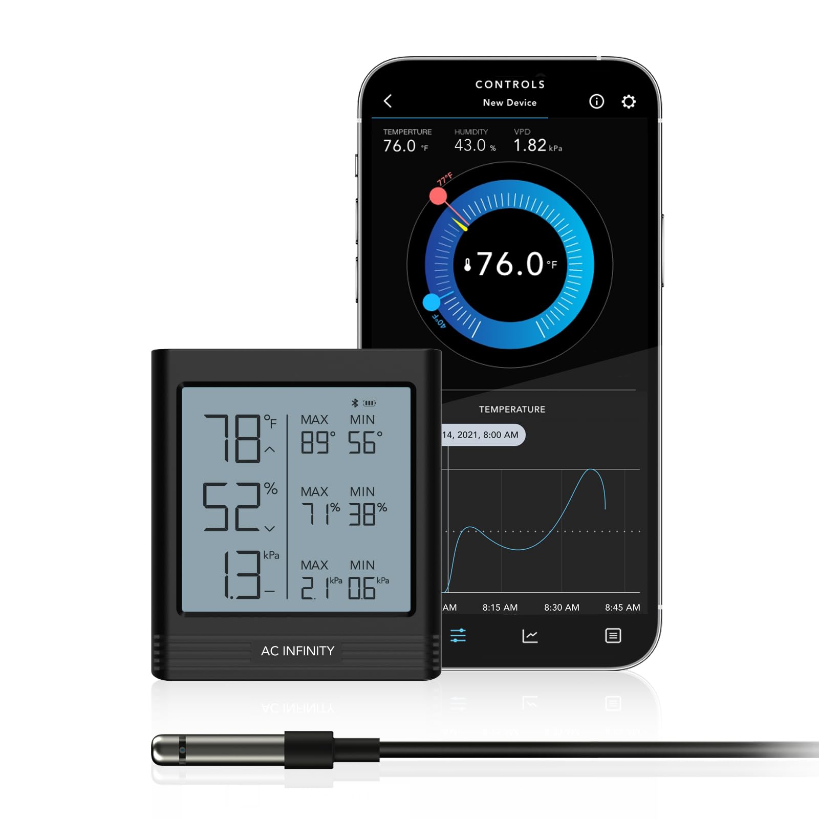 AC Infinity B1 front display showing temperature humidity and VPD, clear at-a-glance readings