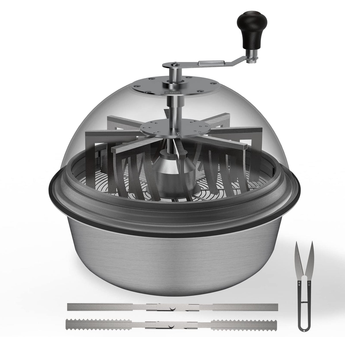 AC Infinity front view of 19-inch bowl trimmer showing compact design and benefit