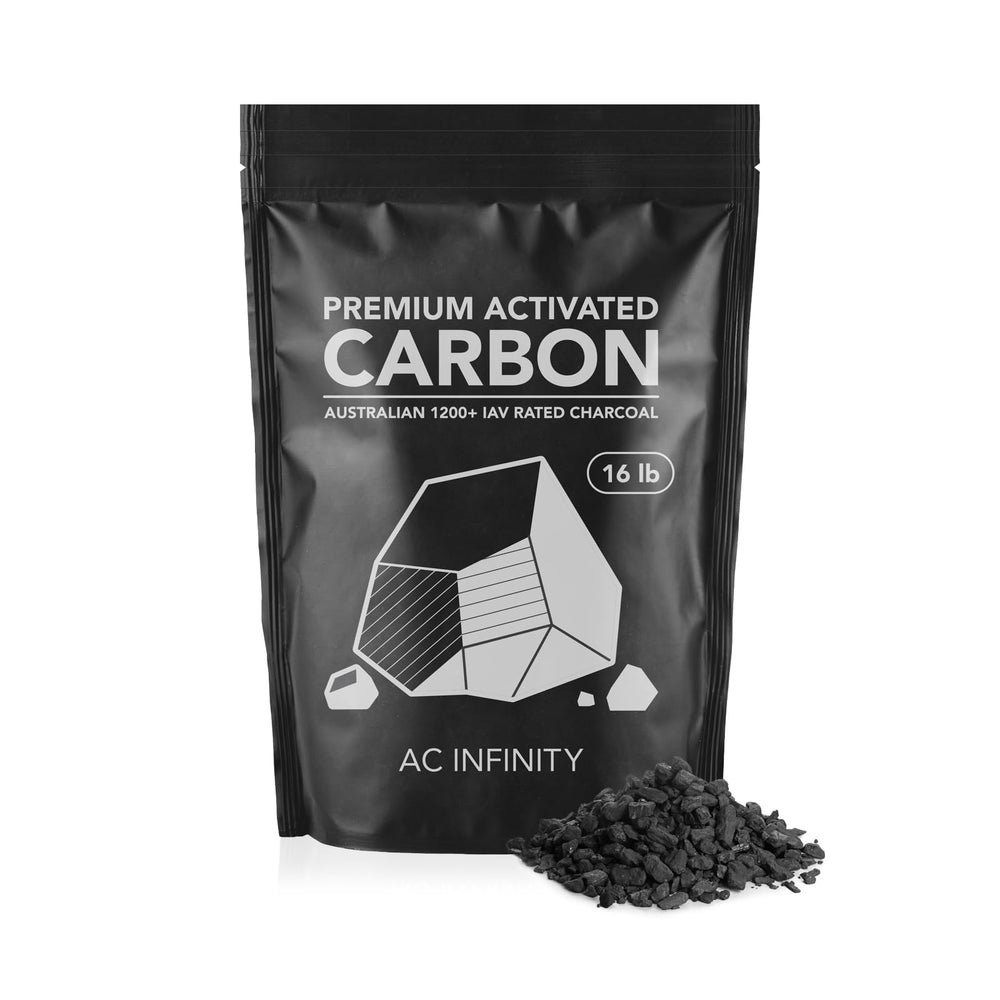 AC Infinity front bag showing 32 lb charcoal and easy storage benefit