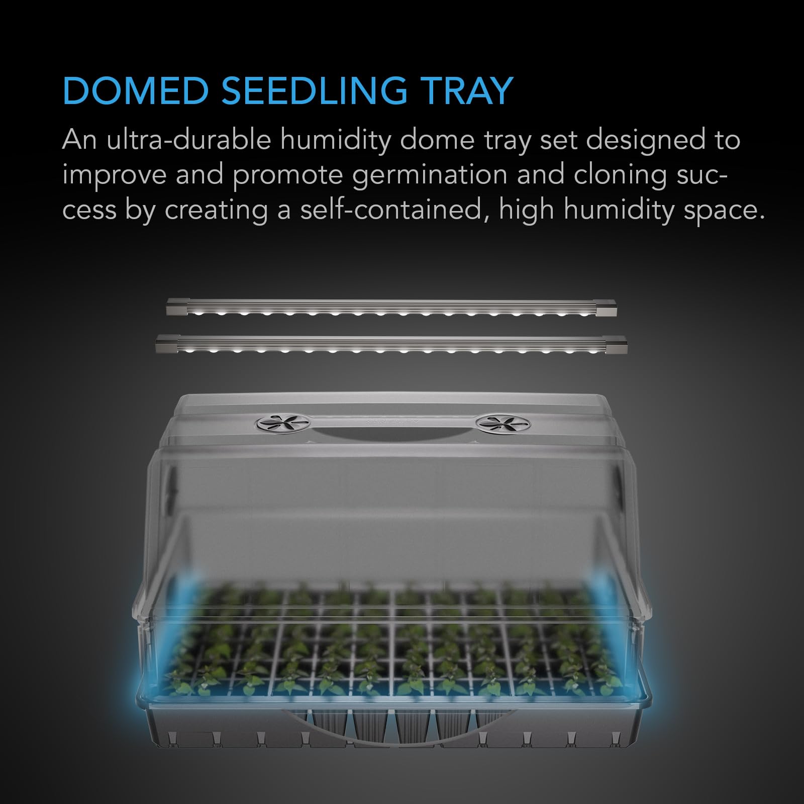 AC Infinity close-up of 3mm dome edge highlighting heavy-duty construction and humidity control