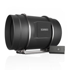 AC Infinity front view of S8 inline fan showing compact housing and low-noise benefit
