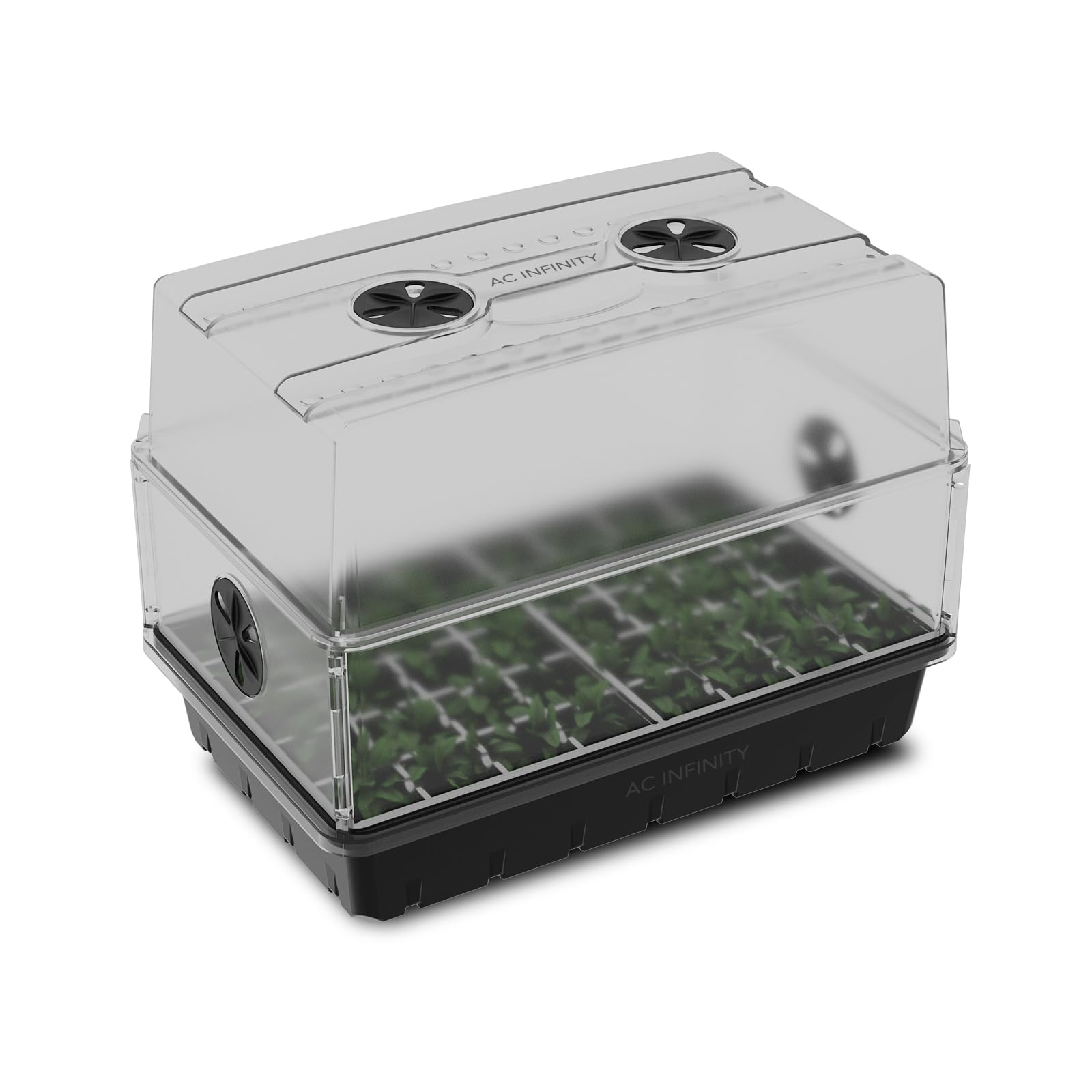 AC Infinity front view of clear heavy-duty humidity dome showing sealed fit and visibility benefit