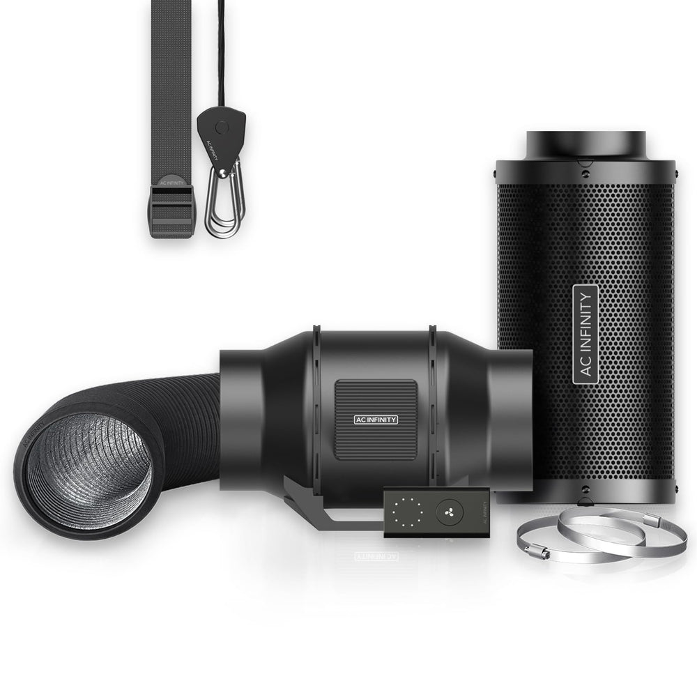 AC Infinity front packaging showing complete 6-inch kit and components for quick setup and airflow