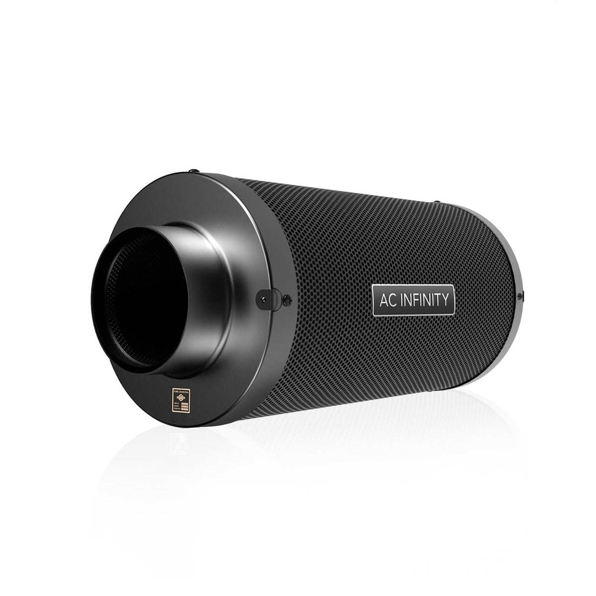 AC Infinity front view of 6-inch carbon filter showing durable housing and benefit of odor control