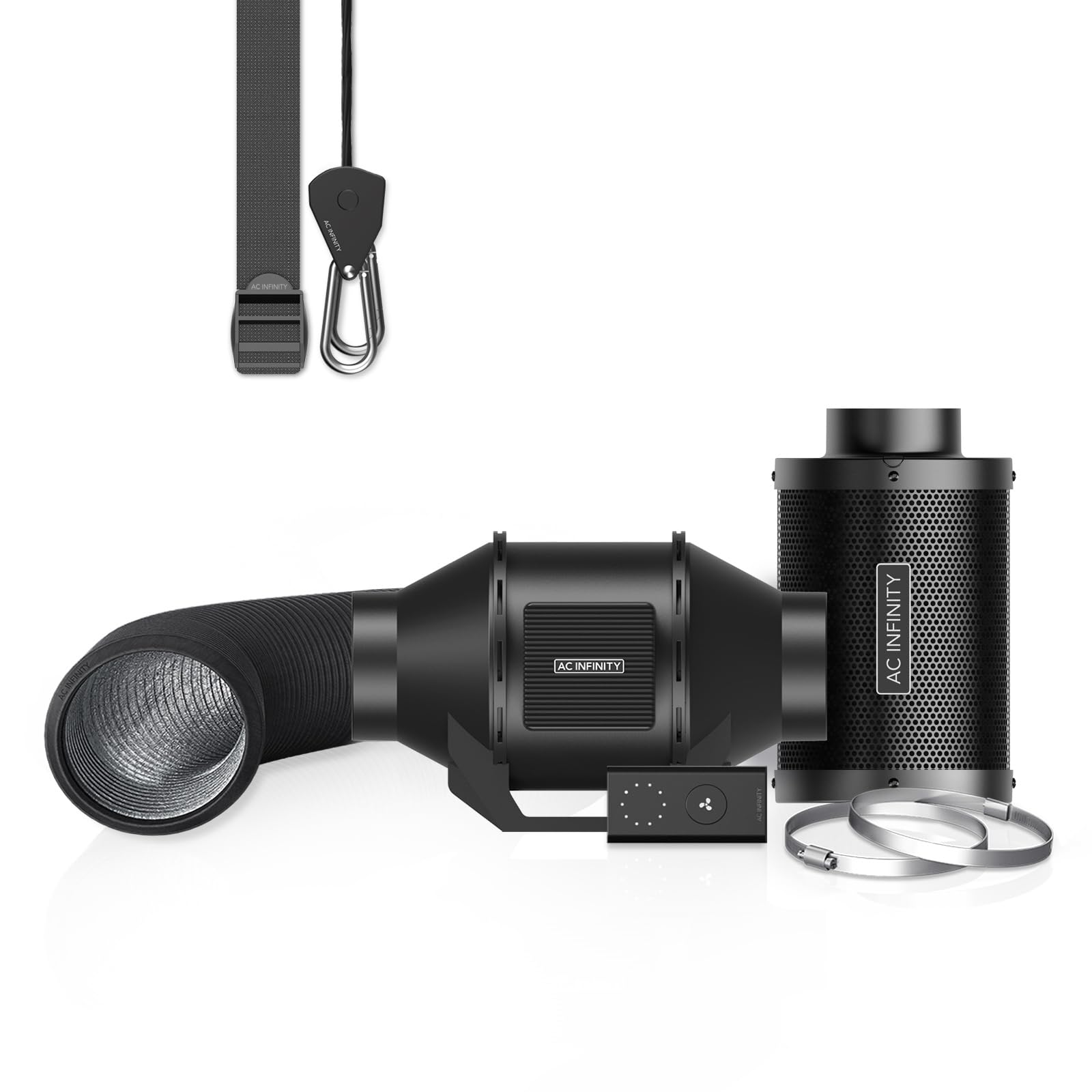 AC Infinity kit front view showing components and quick install benefits