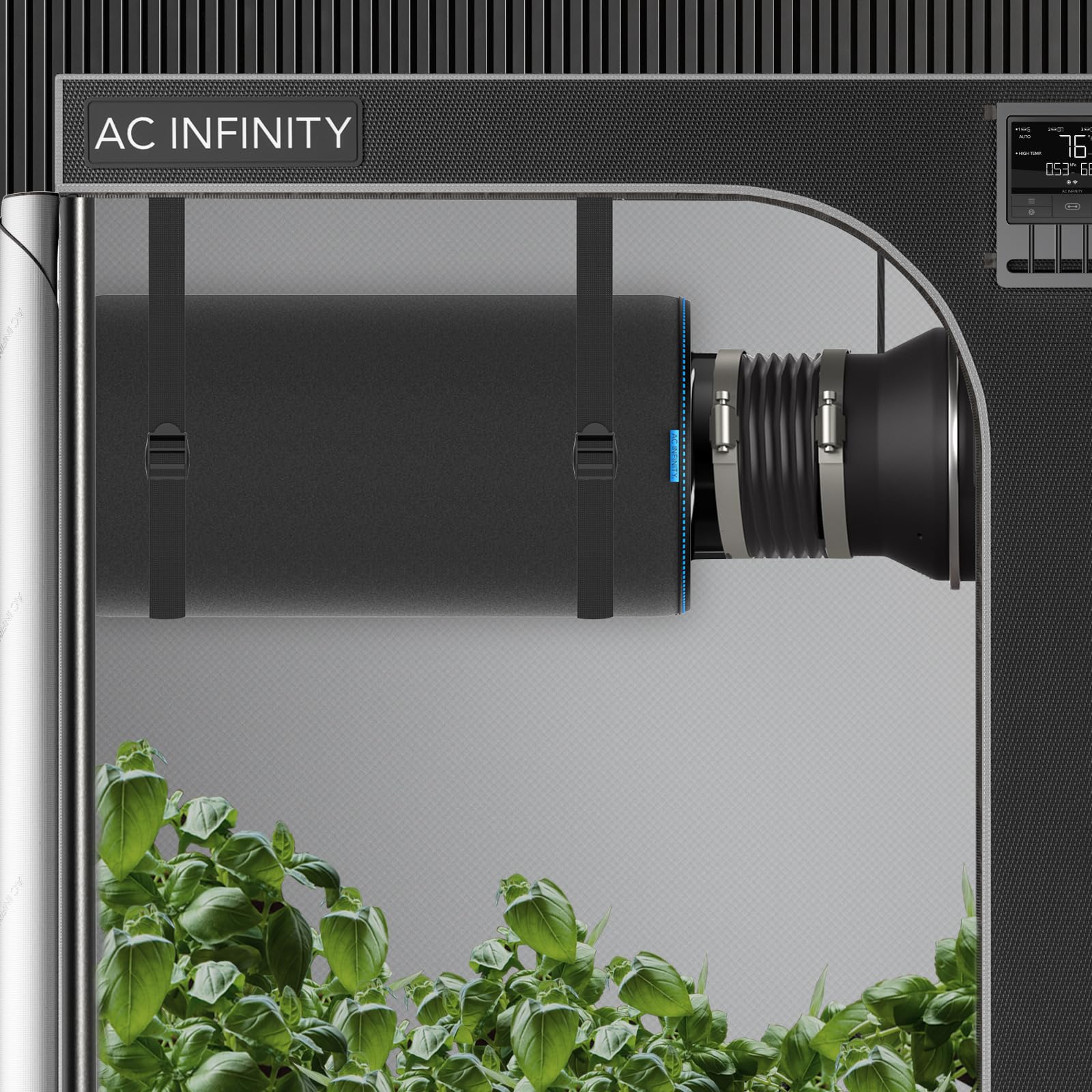 AC Infinity filter paired with inline fan in a room showing effective ventilation and odor management