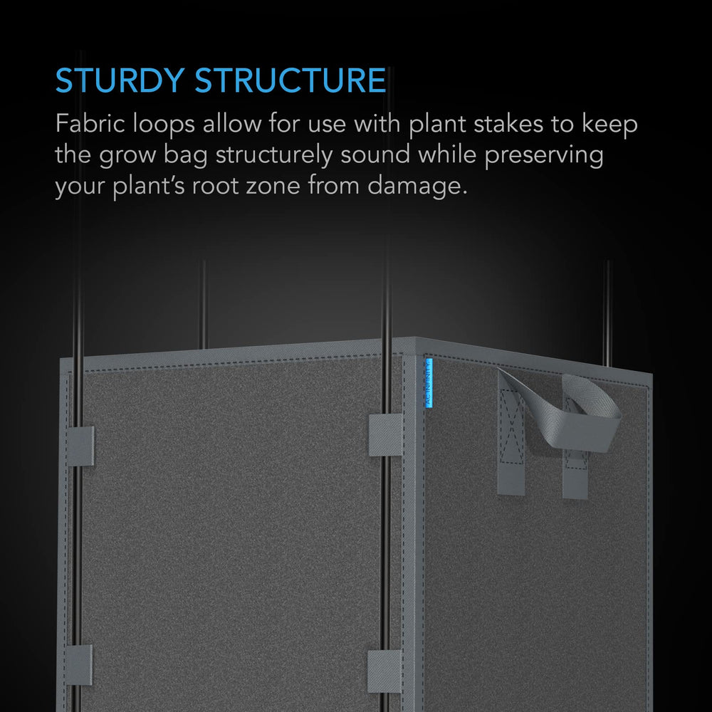 AC Infinity fabric pot next to ruler size comparison for accurate 7.66 gallon capacity