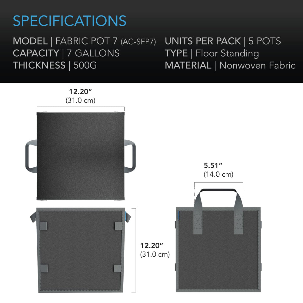 AC Infinity folded pots stored flat illustrating easy seasonal storage and reuse benefit