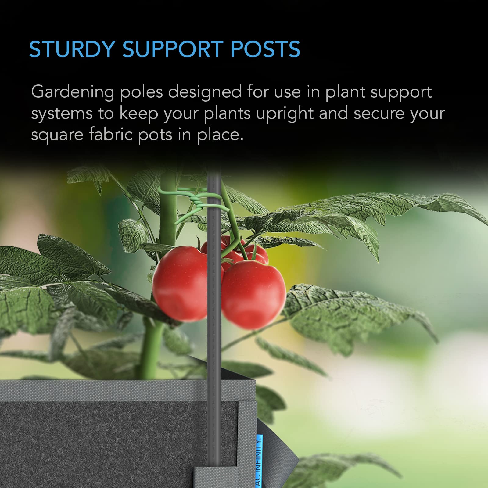 AC Infinity pointed tip detail for easy ground insertion and stability