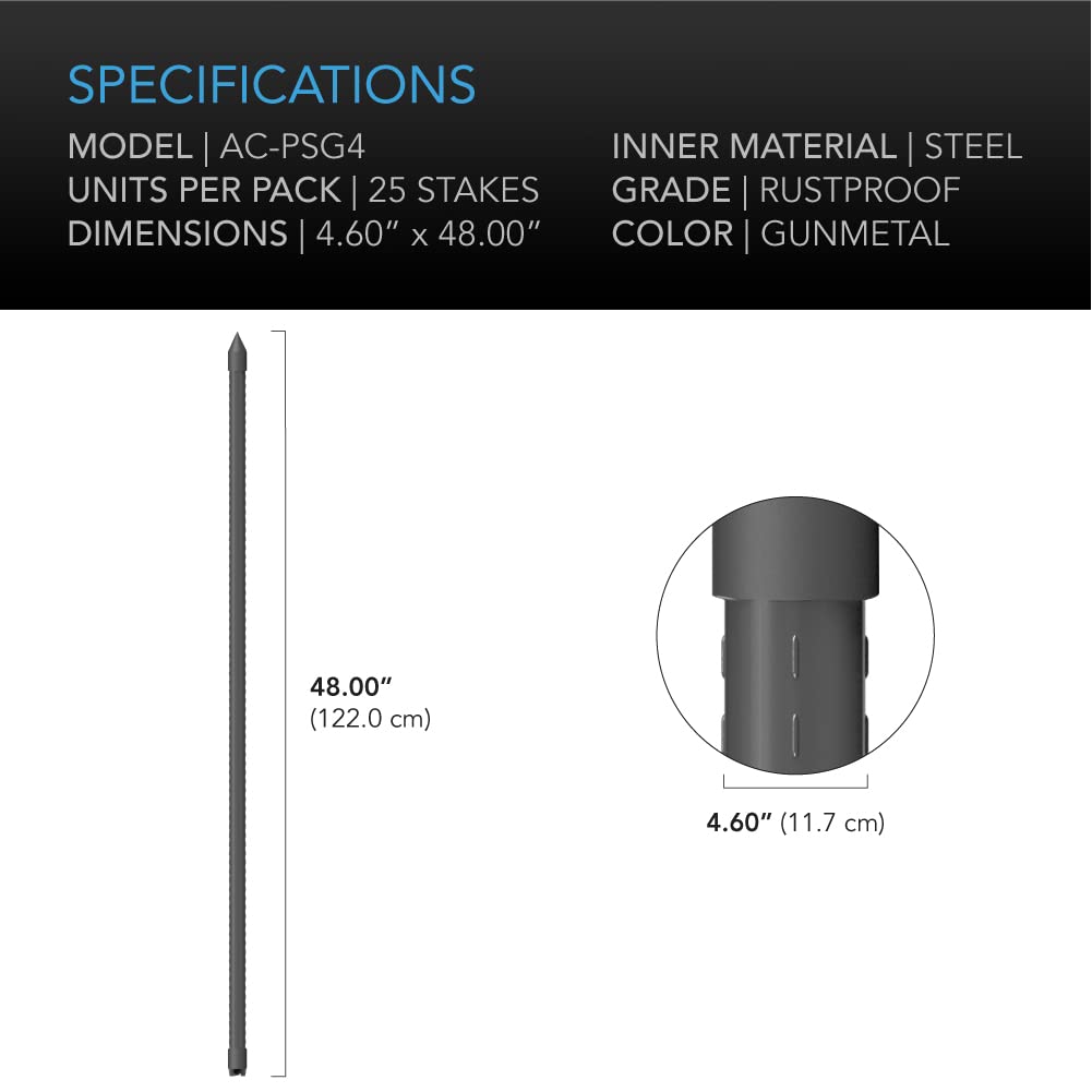 AC Infinity stakes beside garden tools showing 48-inch scale advantage