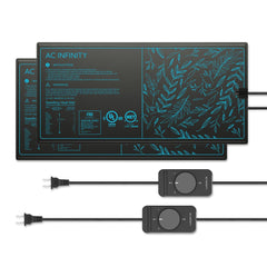 AC Infinity front packaging showing dual SUNCORE A3X2 mats and controller benefits