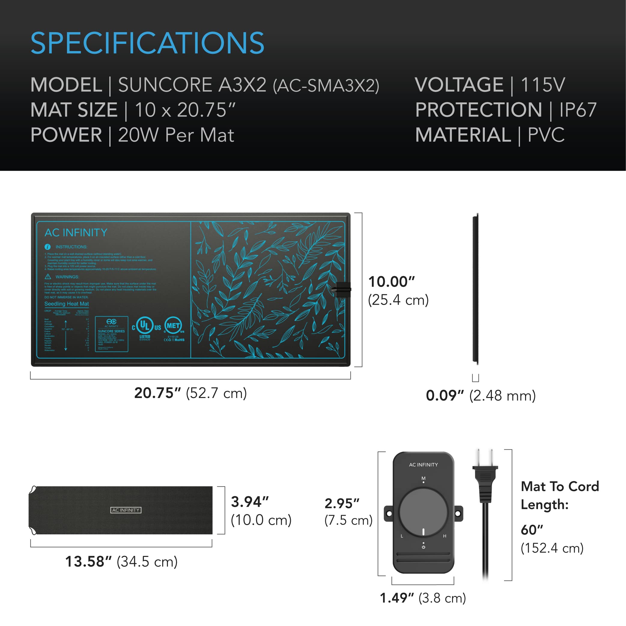 AC Infinity mat next to ruler illustrating compact size and coverage