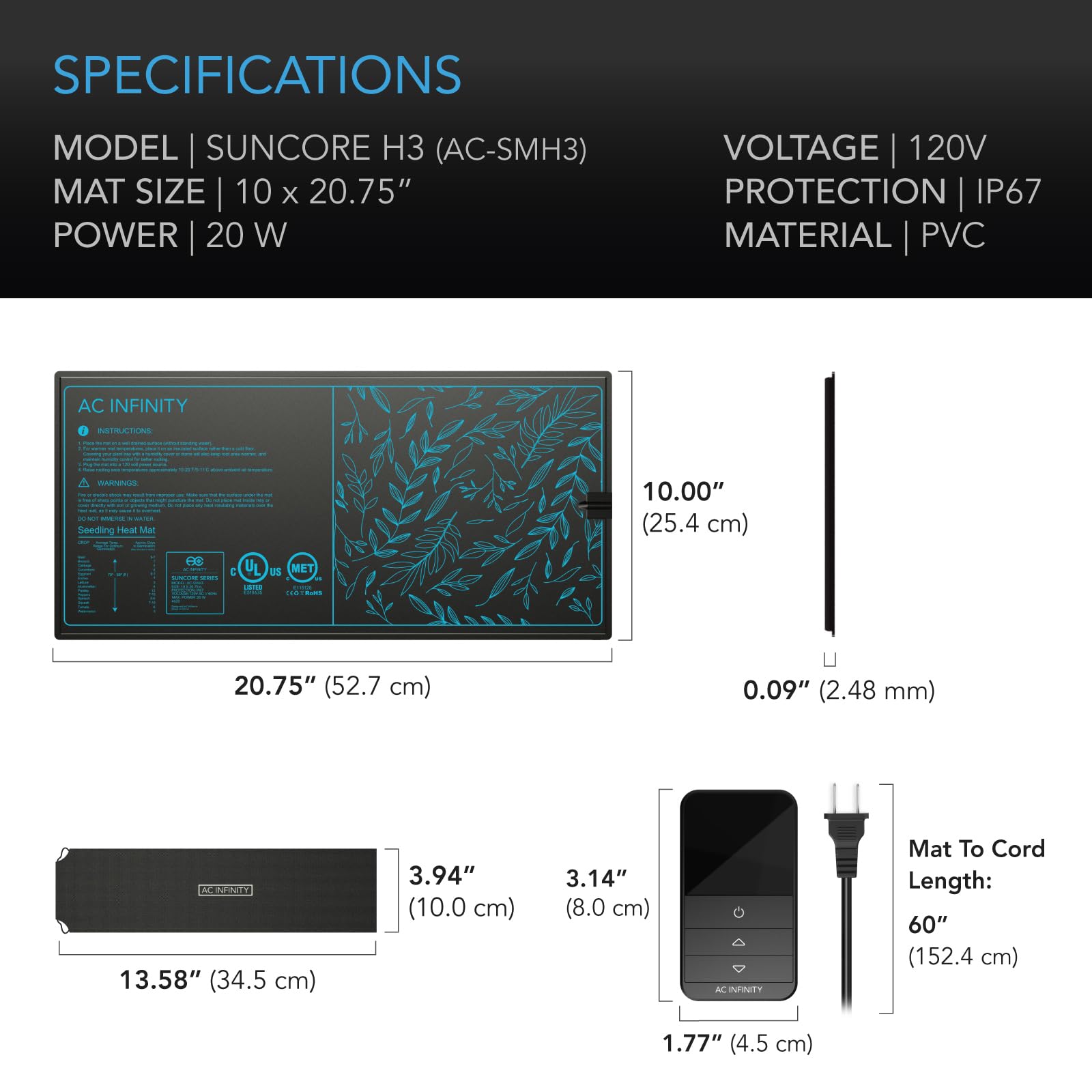 AC Infinity product label and ports showing construction and controller connection benefits