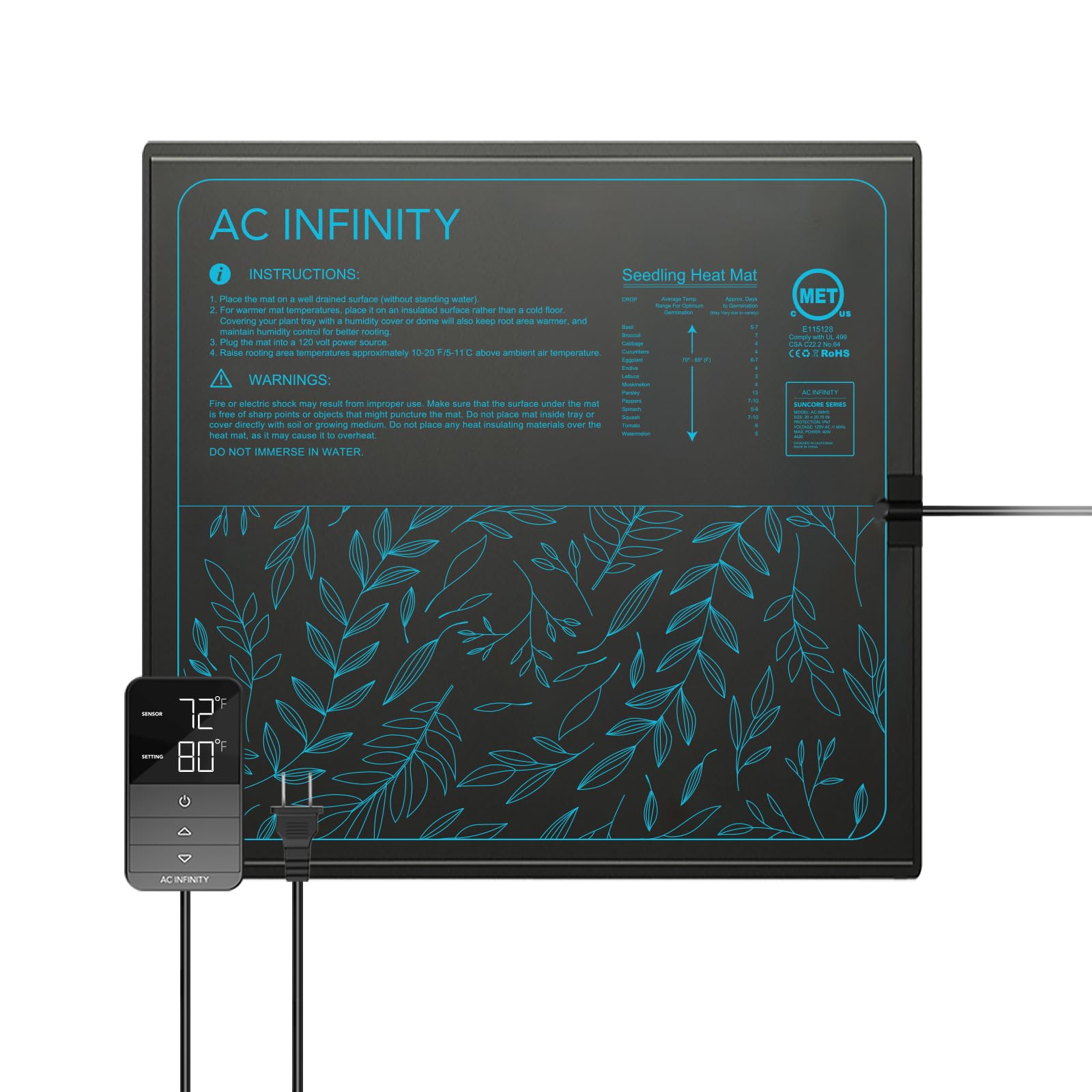AC Infinity SUNCORE H5 front view showing full mat coverage and reliable heating