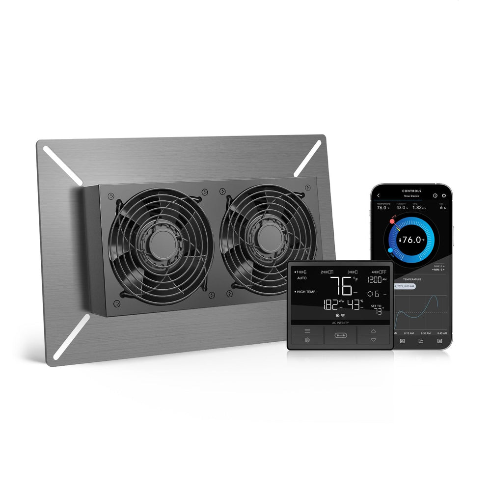 AC Infinity front view showing fan and housing, benefits fast airflow