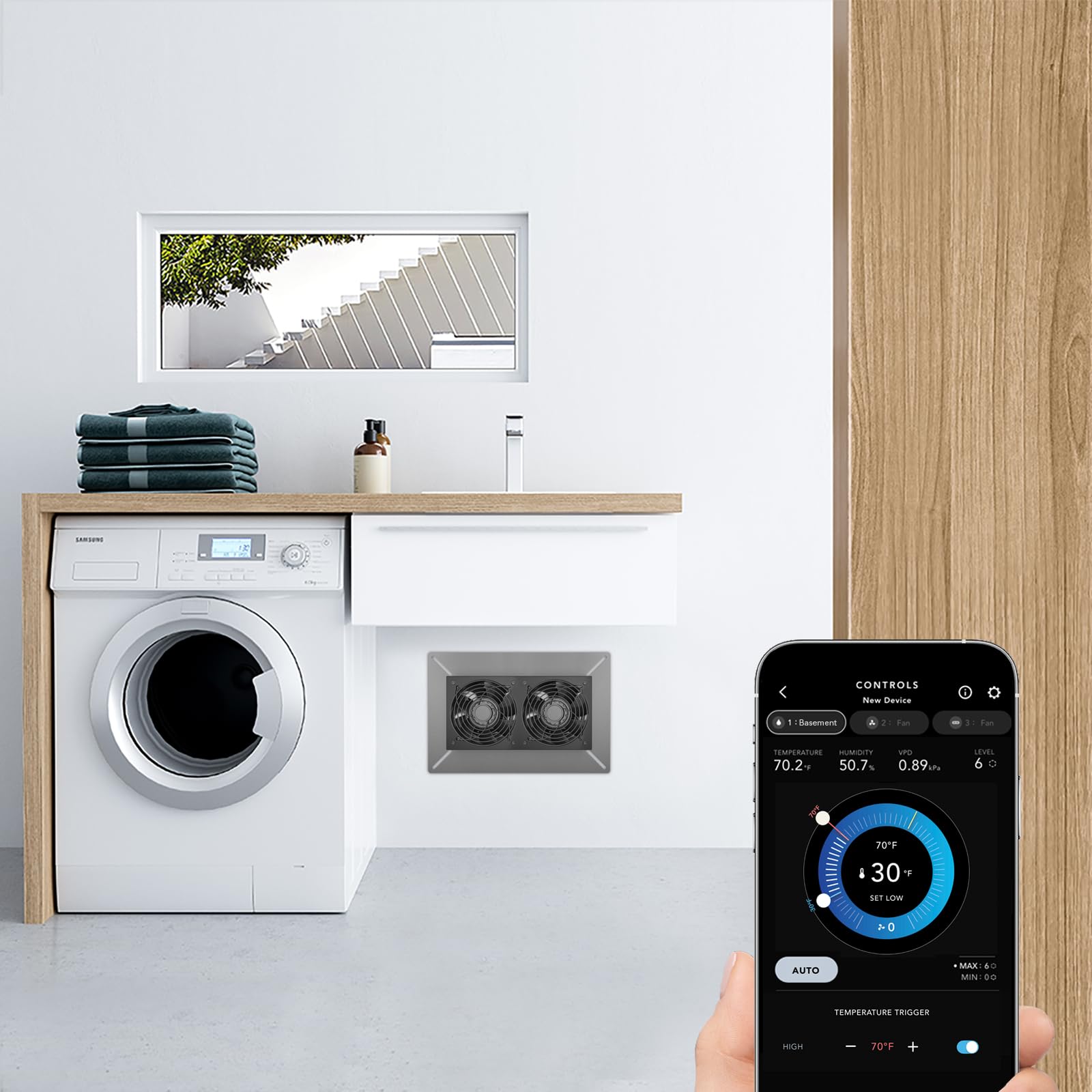 AC Infinity installed in basement setting, benefits improved indoor air