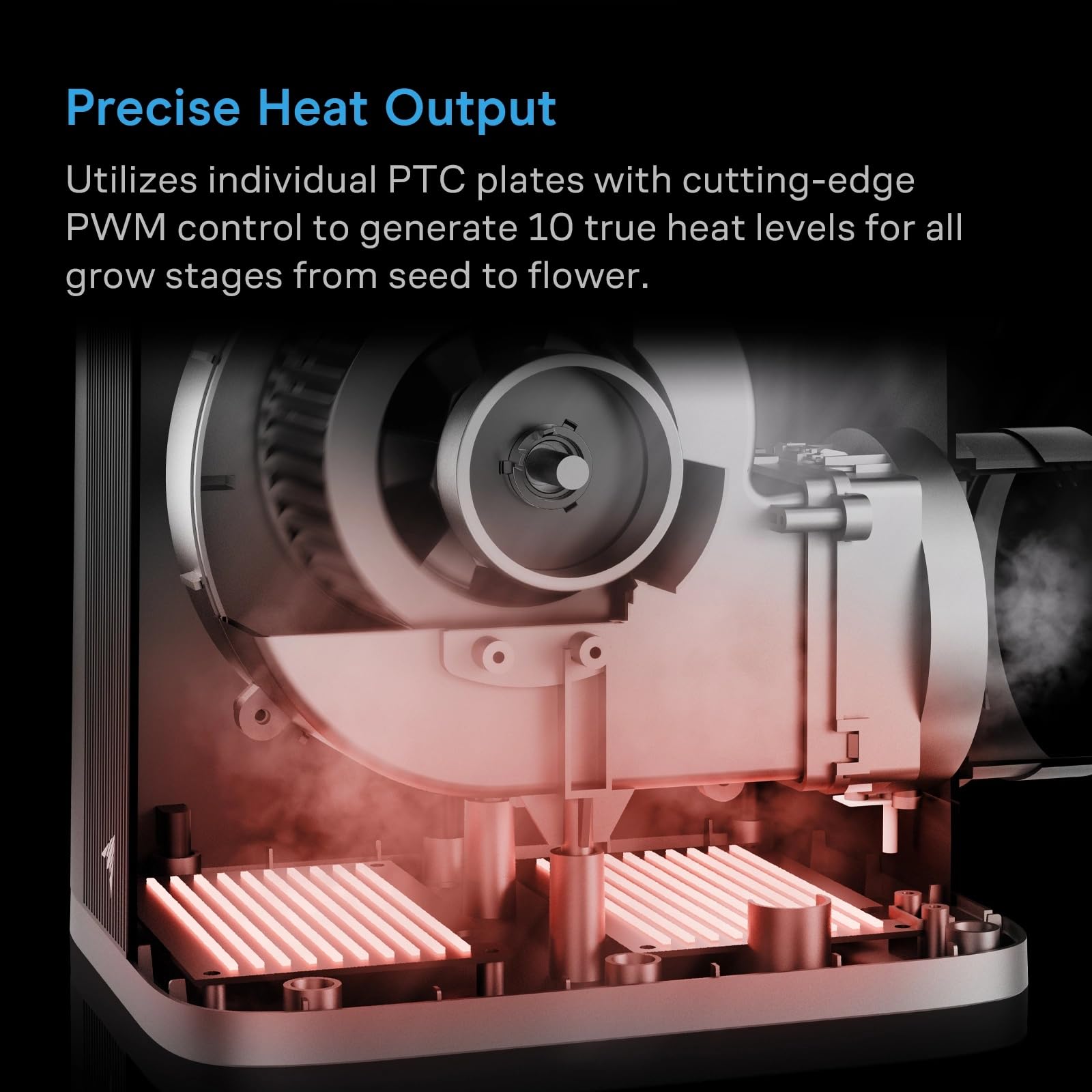 AC Infinity THERMOFORGE S7 PTC plate close-up highlighting reliable even heating performance