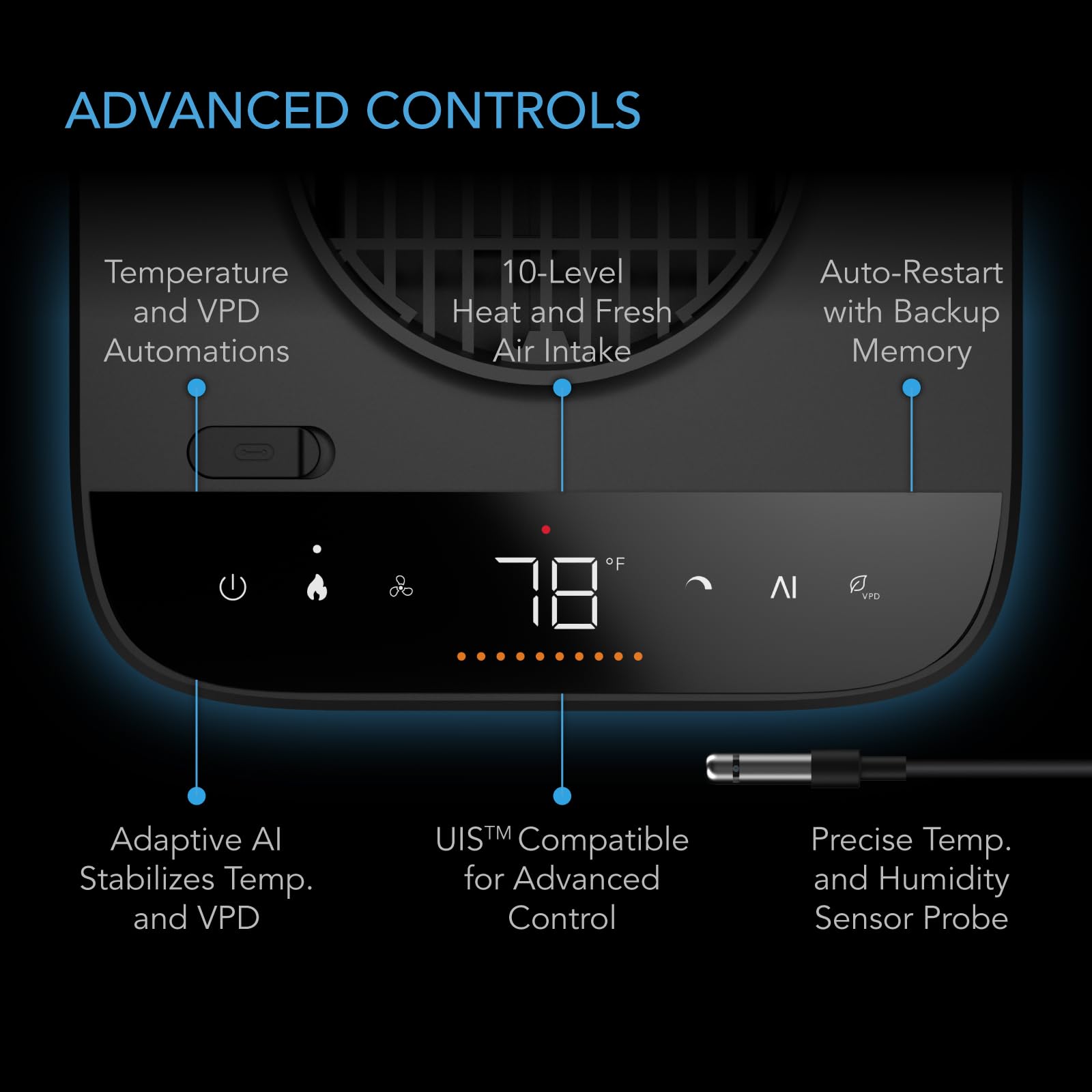 AC Infinity duct port detail illustrating dual-port ducting flexibility for efficient airflow