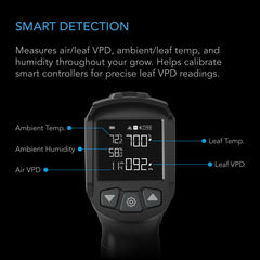AC Infinity VPD thermometer display showing air VPD leaf temp and humidity readings