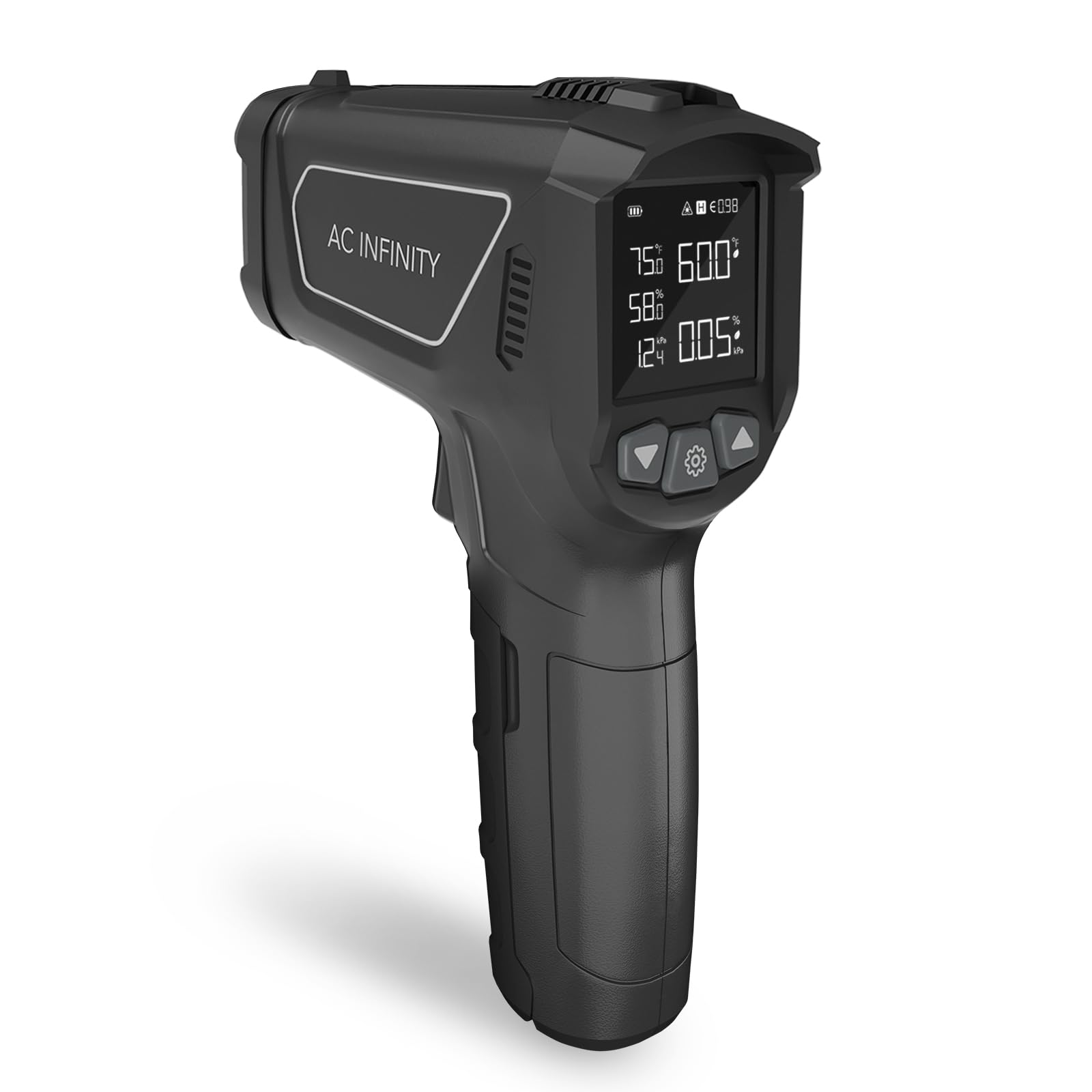 AC Infinity handheld VPD thermometer front view showing compact design and controls