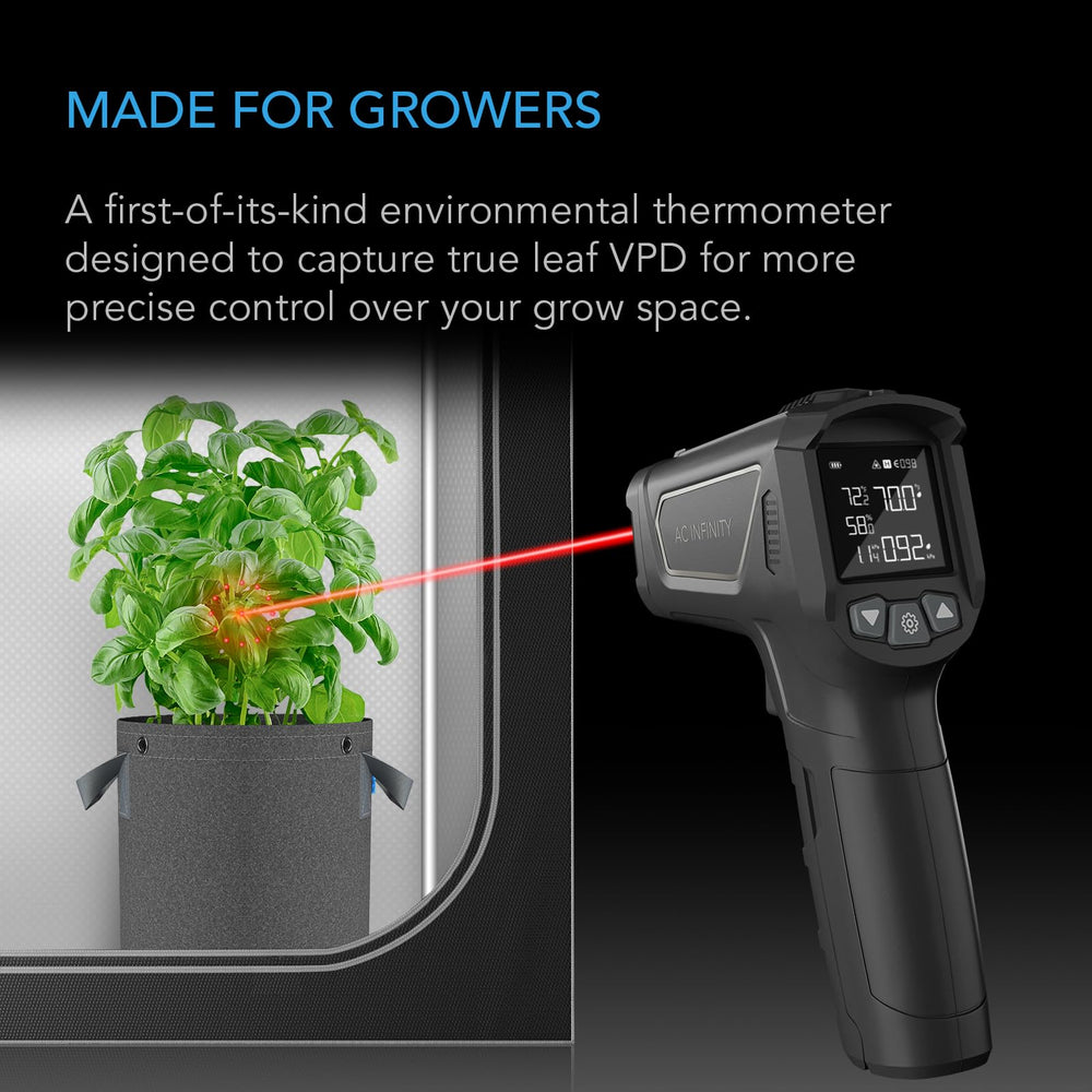 AC Infinity VPD thermometer close-up of 12-point laser grid for precise leaf targeting