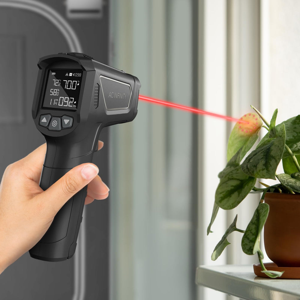 AC Infinity VPD thermometer in grow room demonstrating spot-checks and controller tuning