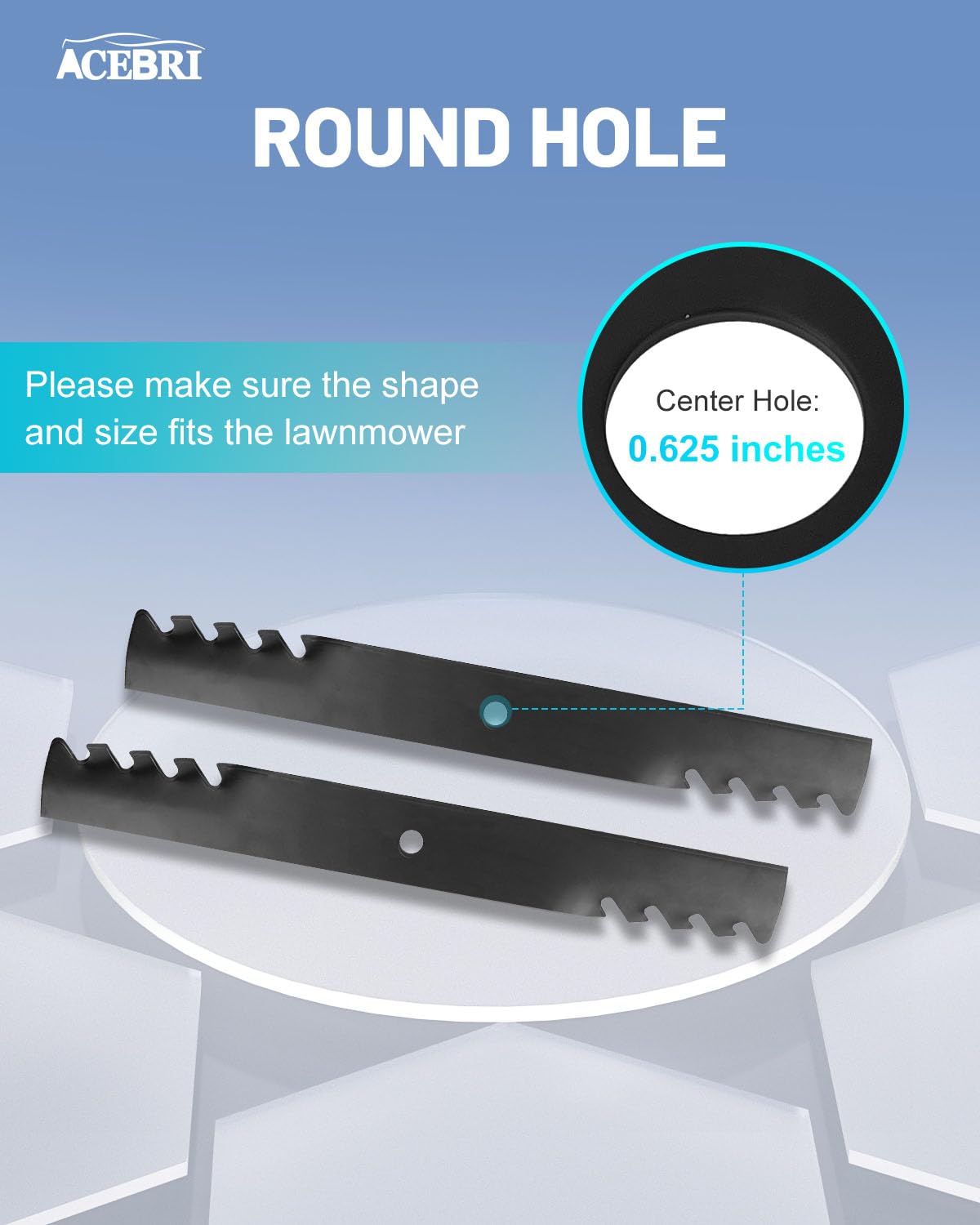 ACEBRI blade installed in mower deck showing correct orientation benefit