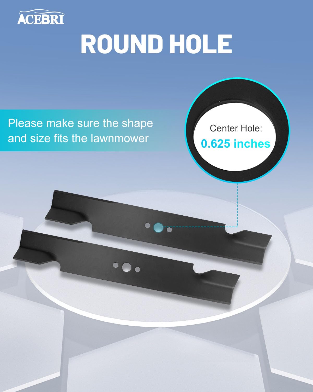 ACEBRI blade mounted on mower deck demonstrating easy installation benefit