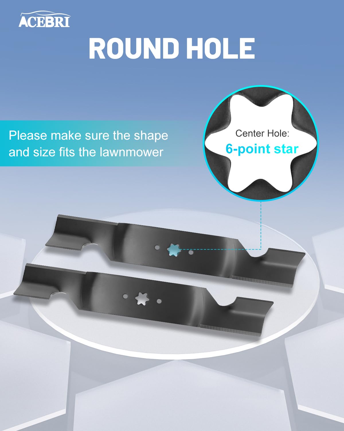 ACEBRI blades installed on 54" mower deck demonstrating proper fit