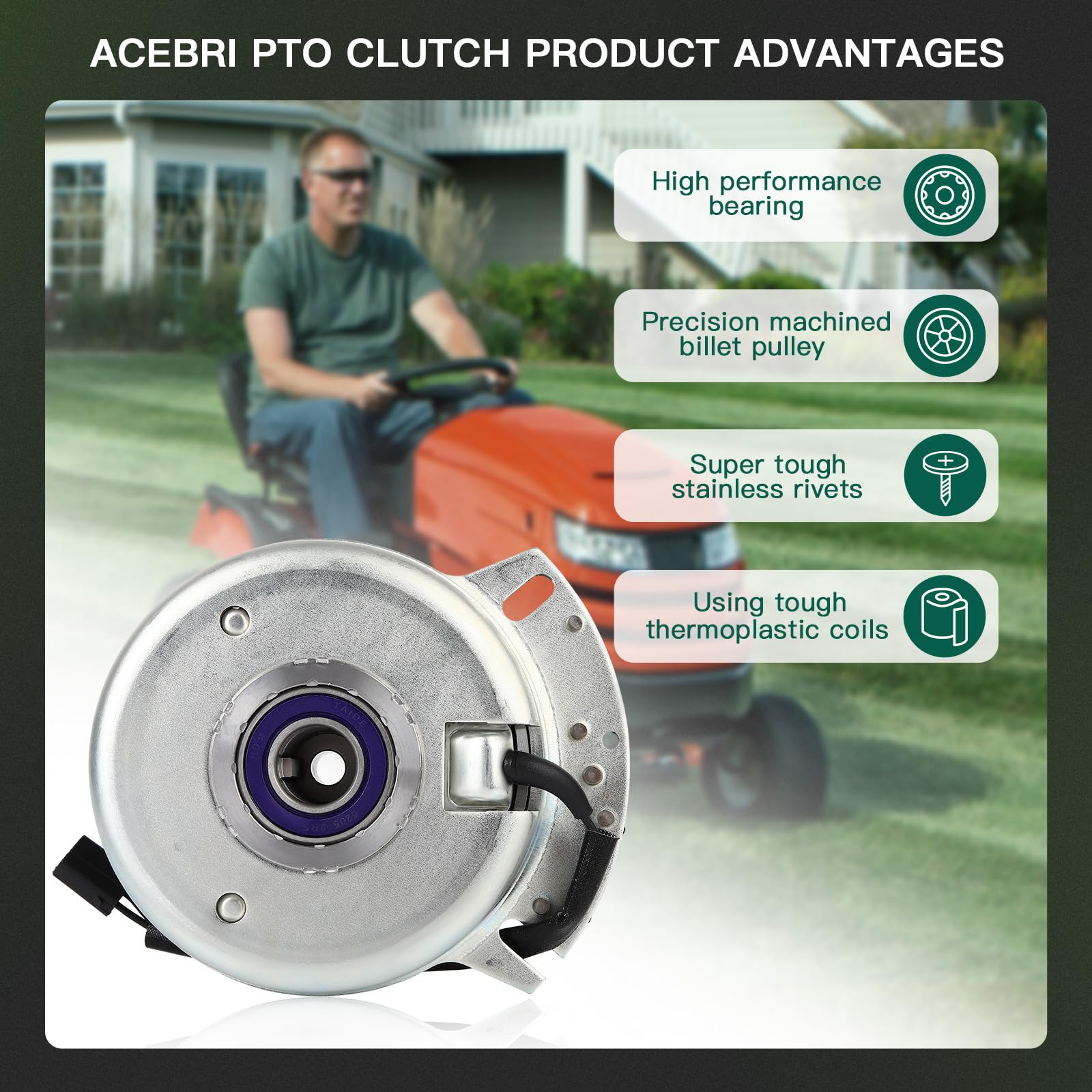 ACEBRI clutch pulley closeup showing 5.425 inch pulley for accurate belt tracking