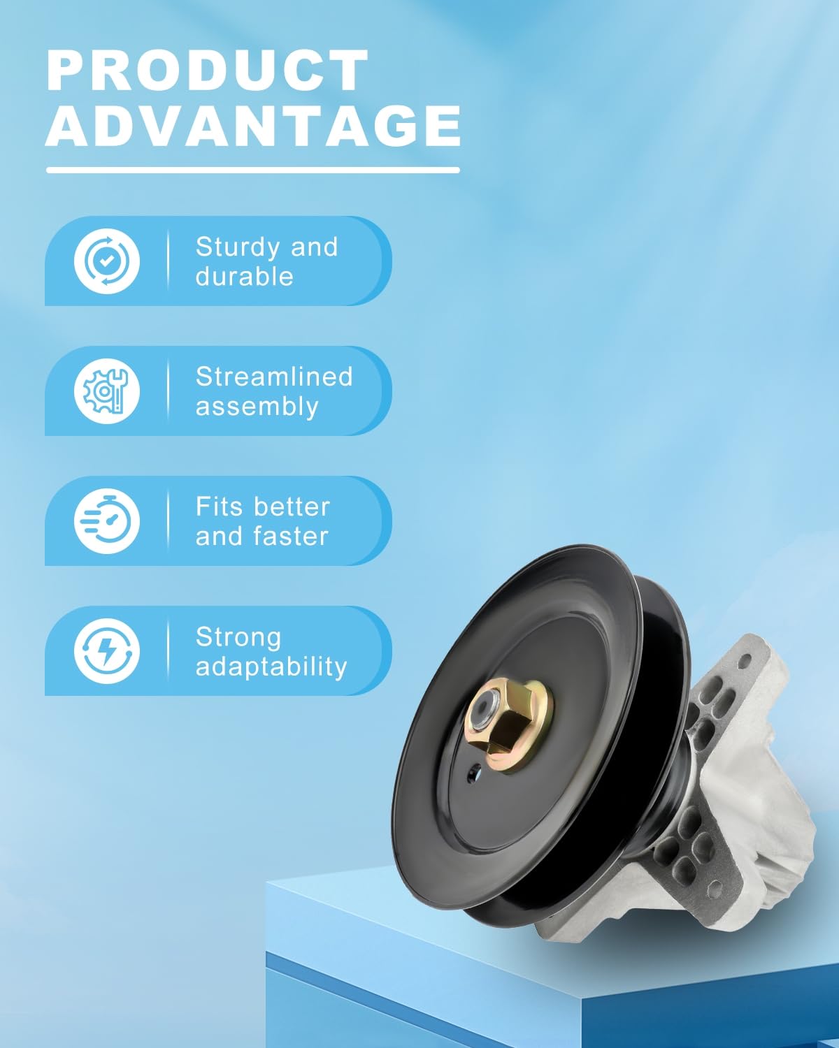 ACEBRI spindle pulley face detail showing precise pulley alignment benefit