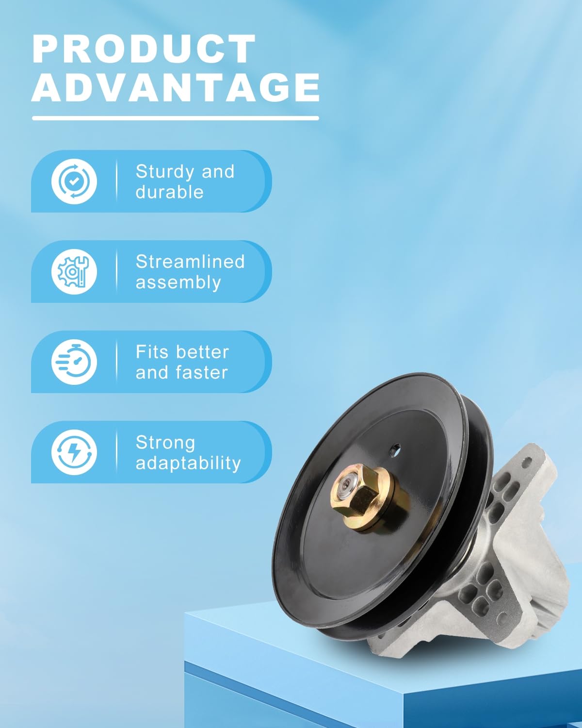ACEBRI spindle size scale comparison showing correct deck fitment