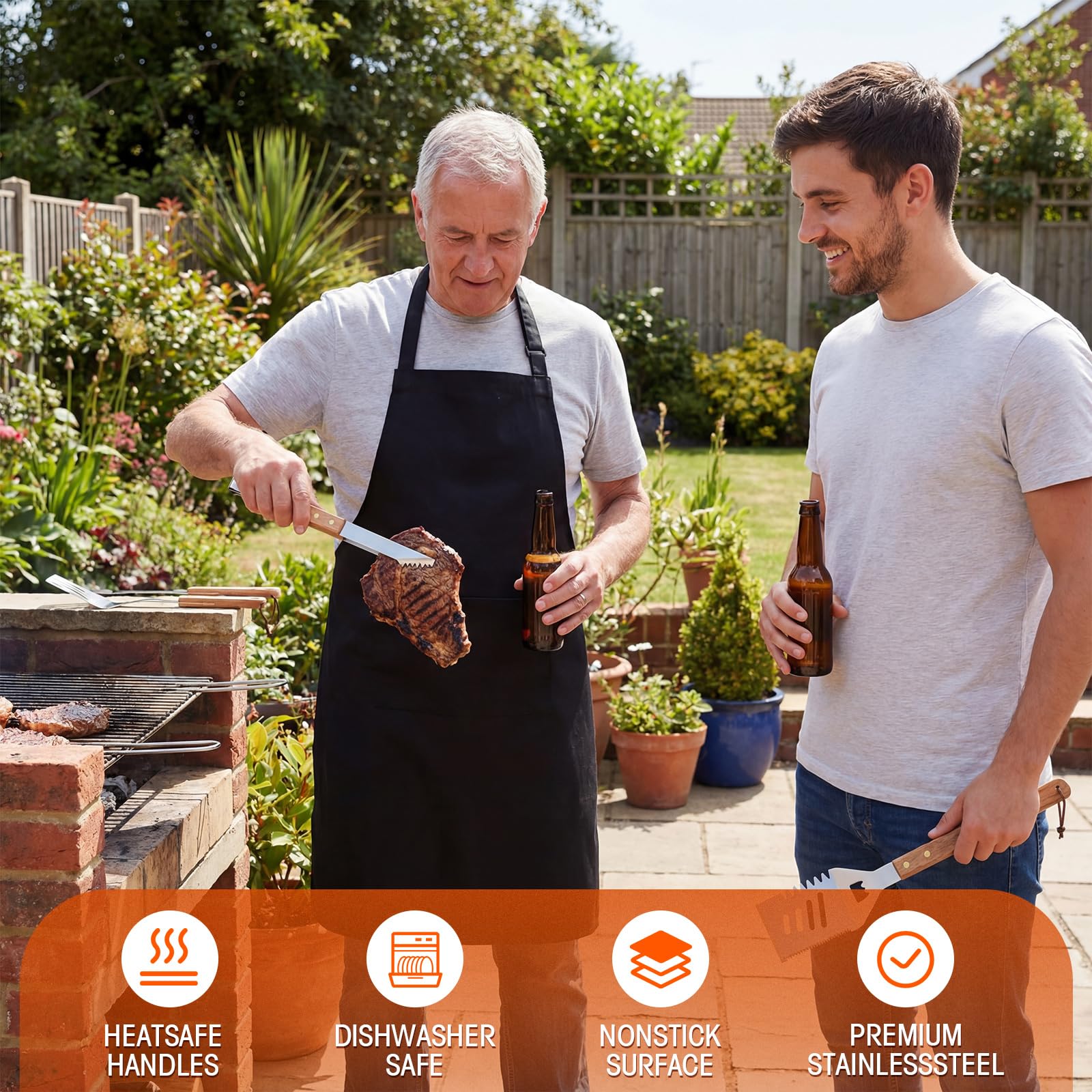Acellegic waterproof apron and heat-resistant mitts laid out, protect clothes and hands
