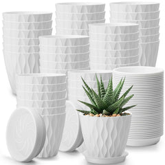 Acellegic front view of 48-pack white 4-inch pots showing neat packaging and benefit of bulk supply