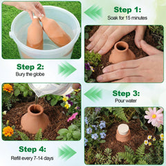 Acellegic olla inserted in pot delivering slow root-level watering benefit