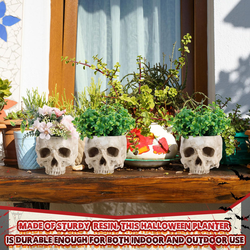 Acellegic skull planter close-up of textured resin surface for realistic bone effect