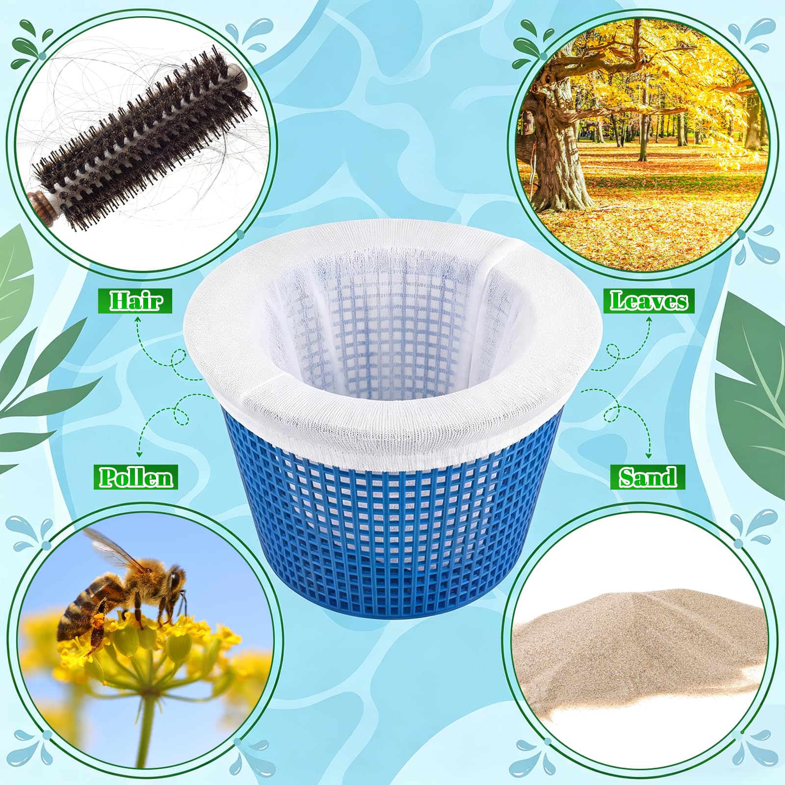 Acellegic sock stretched over skimmer basket demonstrating easy fit