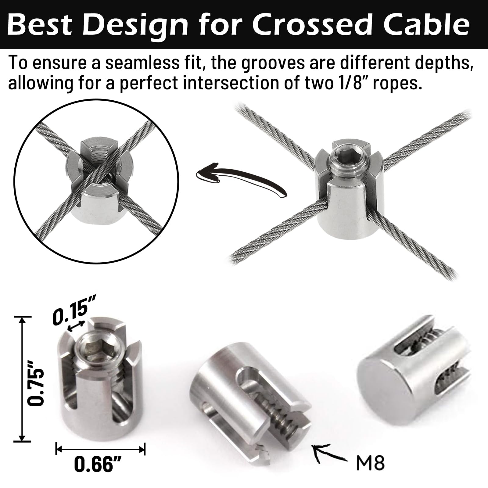 Acemaker clamps next to ruler scale illustrating correct fit for 1/8 inch wire rope benefit