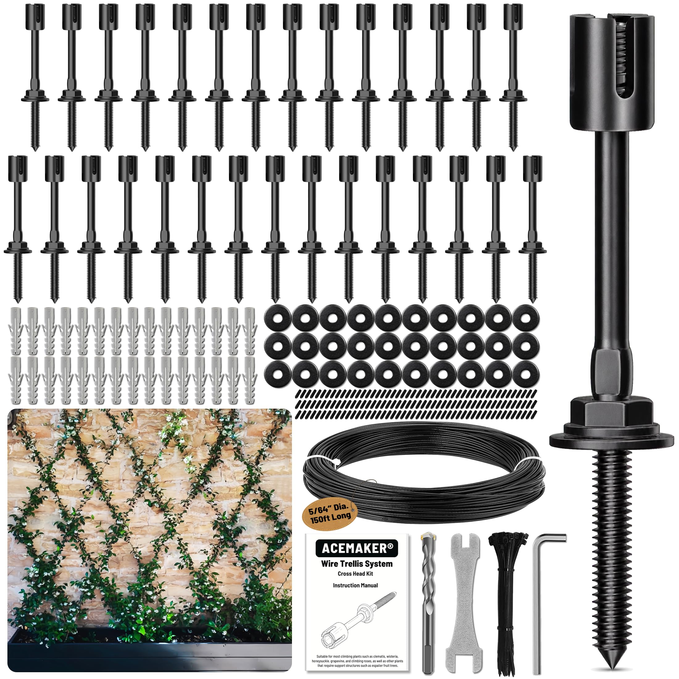 Acemaker front packaging showing complete trellis kit and included tools, easy install