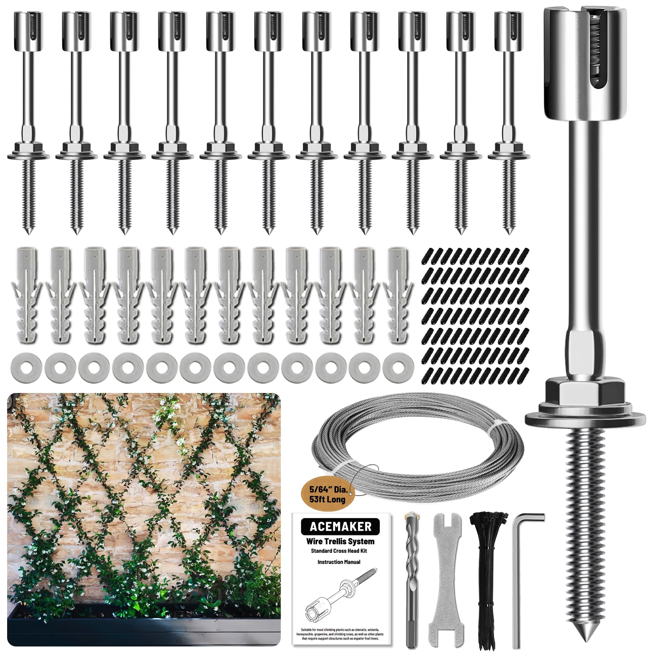 Acemaker front packaging showing complete trellis kit and tools for quick setup